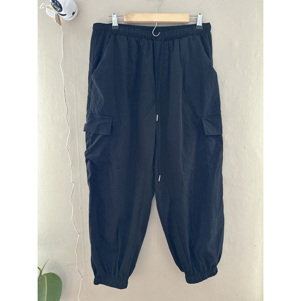 Shein Curve Womens Cargo Joggers Size 1X Black‎ Gorpcore Streetwear Grunge Goth